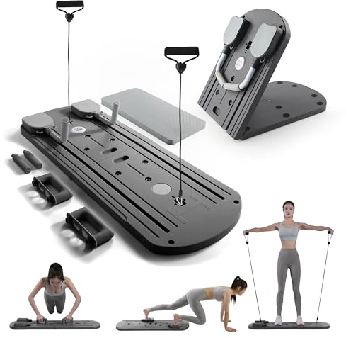 Myga Pilates Reformer Maschine - Faltbares Pilates-Board mit Rebound-Bauchrollen, Widerstandsbändern, Liegestützstangen und LED-Zähler für Ganzkörpertraining - Multifunktional für Zuhause