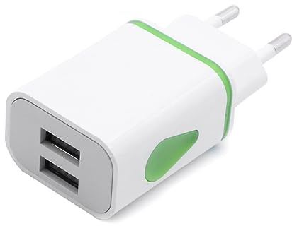Caricatore da Viaggio a Goccia D’acqua con LED e Doppia USB | Adattatore da Muro Abs Verde Chiaro, per Dispositivi 5v e Smartphone, Uso Interno ed Esterno