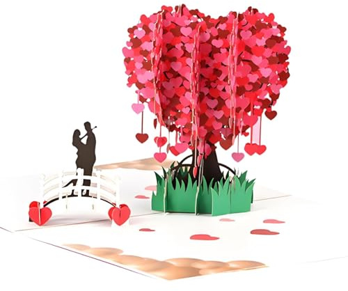 Biglietto di nozze pop up 3D albero dell'amore romantico biglietto per matrimonio anniversario di matrimonio con busta, idea regalo speciale per coppia di sposi