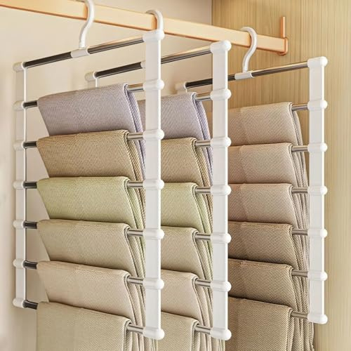3 Stück Hosenbügel, 6 Etagen Kleiderbügel Hosen Platzsparend, Kleiderschrank Organizer und Faltbare Hosenbügel, Multifunktionaler Kleiderbügel für Hosen Jeans Schals Handtücher Bettlaken Pants Hanger