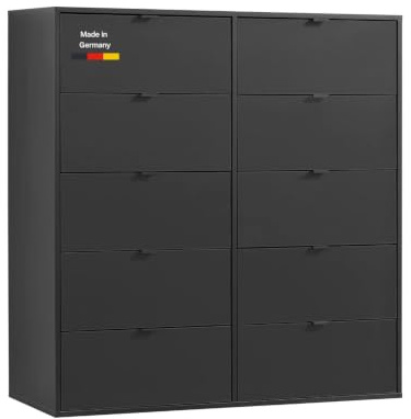mokebo Kommode 'Die Stilvolle' (110x117x40 cm) Made in Germany, Highboard, Anrichte, Sideboard, Schubladenschrank mit 10 Schubladen für Schlafzimmer, Flur & Kinderzimmer aus Holz in Anthrazit Schwarz