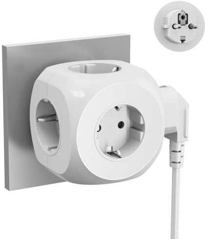 Steckdosenwürfel,3680W Wandadapter,16A Kompakter Mehrfachstecker für Schuko-Steckdose,Stromverteiler für Haushalt, Büro und Reisen, Weiß