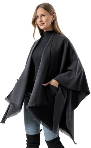 Ladiery Damen Poncho Winter, Weicher Langer Umhangtuch mit Taschen, Eleganter Warmer Kaschmir-Look Wrap für Abendkleidung, Hochzeit, Büro, Herbst Winter