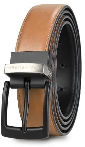 Van Heusen Mens Reversible Leather Belt, Black Brown Dress Belt for Casual or Jeans, Cut for Fit