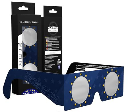 Absolute Eclipse Lunettes Eclipse Solaire 2026 pour Voir l'Éclipse - ISO 12312-2 CE Certifiées Homologuées - Éclipse Totale 12 Août 2026 - Adultes Enfants - Fabricant Européen Reconnu AAS