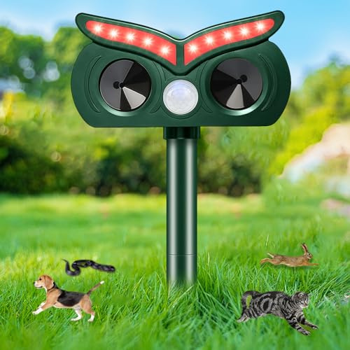 Repelente ultrasónico para gatos, disuasorio de gatos, alimentado por energía solar y USB, con sensor de movimiento PIR y luz intermitente, 3 modos, impermeable, repelente de animales salvajes para