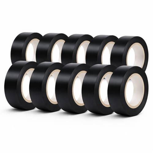 Braytron 10x Isolierband Schwarz 19mm x18m – stark haftendes Elektroband zum Isolieren, Bündeln u. Reparieren von Kabeln – Elektriker Klebeband (schwarz)