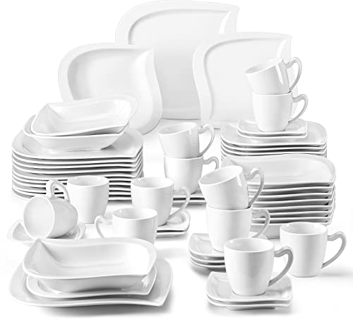 MALACASA, Serie Elvira, 60 Pezzi di Stoviglie in Porcellana, Set di Stoviglie, Set da caffè, con 12 Tazze, 12 Piatti Piani 12 Piattini, 12 Piatti da Dessert, 12 Piatti Fondi, per 12 Persone