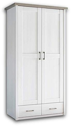 LUCA Eleganter Kleiderschrank Babyzimmer 2-türig - Vielseitiger Drehtürenschrank mit viel Stauraum in Pinie Weiß / Trüffel - 106 x 201 x 55 cm (B/H/T)