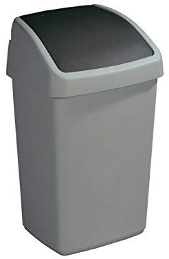 SUNWARE Delta eckiger Mülleimer mit Schwingdeckel - 25 L - 32 x 28 x 53,5 cm - anthrazit/schwarz