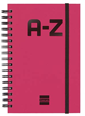 Finocam - Índice alfabético de espiral doble y cierre de goma elástico | 48 hojas | Agenda pequeña alfabética encuadernada con espiral doble 10 x 15 cm - color Magenta