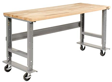 Global Industrial Mobile Adjustable Height Workbench C-Channel Leg, 800 Lbs Capacity, 72 W x 36 D, 1-3/4 Maple Top Square Edge, Gray, Industrial Workbench