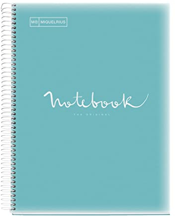 Miquelrius - Quaderno a spirale con copertina in plastica, 160 fogli, 8 colori a quadretti A4 blu cielo