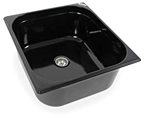 Edelstahl Spülbecken schwarz 354x325x150 mm Camping Spüle Design Waschbecken + Ablauf 19mm Wohnmobil (ad-ideen)