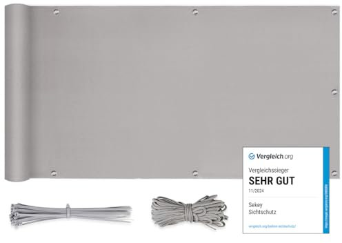 Sekey Recinzione Copertura per Balcone Protezione della Privacy Schermo in Polyster Opaco, per Balcone Giardino terrazza, con Occhielli Corde e Fascetta, 120 x 600cm Grigio Chiaro