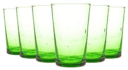 Nicola Spring 6pc Meknes Highball Glasses - 325ml - Green Glass - Hand-Blown Moroccan Tumbler Glasses for Juices, Cocktails, Water, Home, Kitchen, Bar, Restaurant, Dining Table, Gift Set
