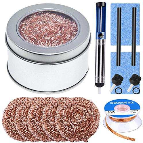 Youmile Lötspitzenreiniger Kit Lötkolbenspitzenreiniger mit 5 teiligem Messingkugeldraht, Entlötpumpe, 2 teiliger Ersatzdüse, 2 stündigem Wärmebeständigkeitsschlauch, 2 stündigem Schwamm