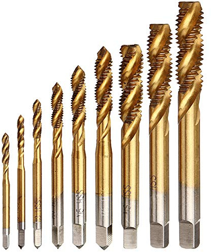 Yakamoz 9pcs Machine Screw Tap Set Titanium Spiral Flute Drill Taps Metric M2 M2.5 M3 M4 M5 M6 M8 M10 M12 Thread Tapping Tool