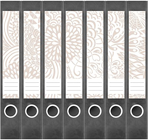 Etiketten für Ordner | Muster Beige 7 | 7 Aufkleber für schmale Ordnerrücken | Selbstklebende Design Ordneretiketten Rückenschilder