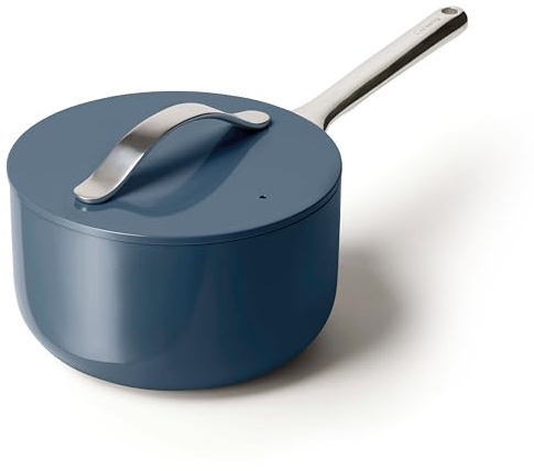 Caraway Nonstick Ceramic Sauce Pan with Lid (3 qt) - Non Toxic, PTFE & PFOA Free - Oven Safe & Compatible with All Stovetops (Gas, Electric & Induction) - Navy