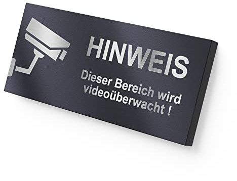 Graviers Hinweisschild aus rostfreiem Edelstahl mit Gravur in RAL7016 - Dieser Bereich wird videoüberwacht Warnschild für Videoüberwachung Kameraüberwachung 8,5 x 3 cm - selbstklebend oder Bohrlöcher