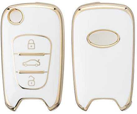 kwmobile Autoschlüssel Hülle kompatibel mit Hyundai 3-Tasten Klapp Autoschlüssel - Schlüsselhülle Silikon Cover - Weiß Gold