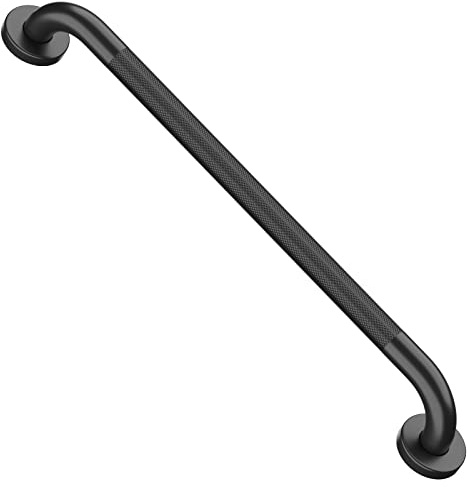 iMomwee Black Safety Bar 24 Inch, Shower Grab Bar for Senior | Anti-Slip Knurled Grip, 1.25 Diameter, Stainless Steel Bathroom Handrail for Elderly, Handicap Support Bars, Wall Mounted