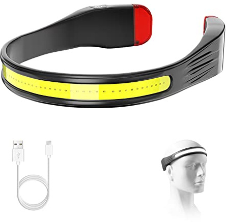 SUTOUG Lampe frontale à LED, lampe frontale rechargeable avec faisceau large de 230° et feu arrière rouge à porter avec 3 modes d'éclairage, lampe frontale adulte pour la course - Noir
