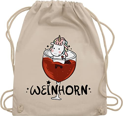 Turnbeutel Rucksack - Party & Alkohol Damen - Süßes Weinhorn - schwarz - Unisize - Naturweiß - festival saufrucksack sauf wein beutel trinkgeschenke alki weinglas tasche festivaltaschen saufen