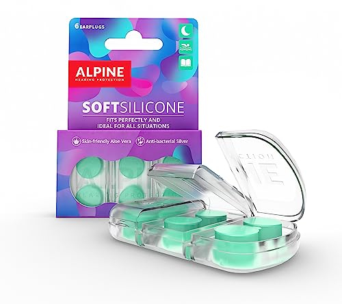 Alpine SoftSilicone - Bouchons d'oreille antibruit pour dormir, nager et se concentrer - Solution confortable contre le ronflement- Atténuation de 28dB - Pack de 6 bouchons d'oreille en silicone