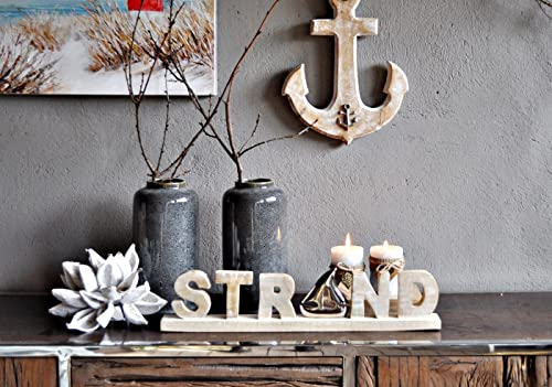 Deko-Aufsteller mit Holzschrift Strand und Metall Segelboot 58 cm Schriftzug aus Holz