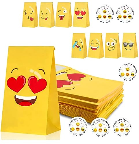 48 Stück Bunte Geschenktüten mit 48 Aufklebe，23 x 12cm Candy Verpackung Papiertüten Tüten zum Verpacken von Geschenken Giveaways, Kindergeburtstag, Weihnachten, Jubiläum, Halloween， Hochzeit, Party