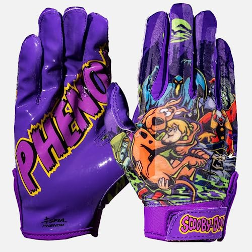 Phenom Elite Scooby-Doo Unmasked Football Gloves – VPS1 | Purple | Lightweight, Super Sticky Receiver Gloves for Adults & Kids | Elite Grip, Comfort & Scooby-Doo Design (Large)