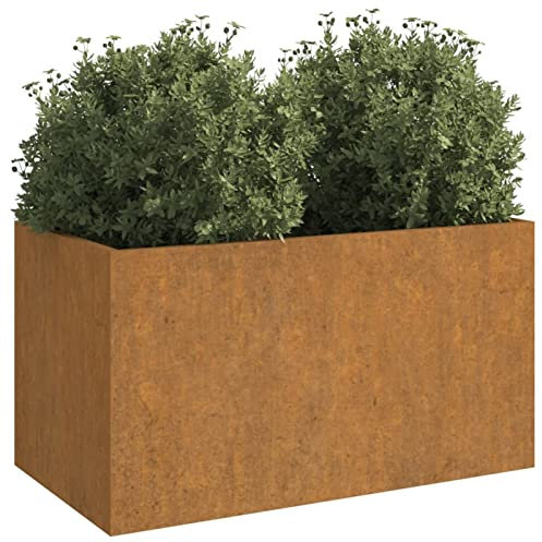 Keketa Grå blomlåda 62 x 30 x 29 cm cortenstål, blomlåda, utomhus planteringslåda, trädgårdsdekoration, hög utomhusplatta, blomkruka för utomhusbruk, blomkruka utomhus, stor blomkruka för utomhusbruk
