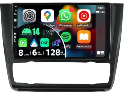 BXLIYER - [6G+128G] - Android 15 IPS Autoradio Pour BMW 1 Series E81 E82 E87 E88 (2004-2012) - Sans fil Carplay + Android Auto - Caméra + MIC - 2 Din 9 Pouce - DSP Dab Volant WLAN 360-Caméra Fast-boot