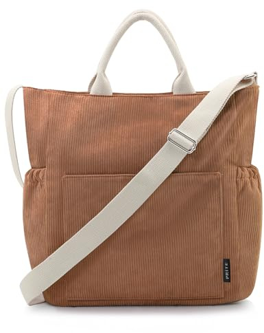 Prite Shopper Tasche Damen Groß Cordtaschen Tote Bag Cord Beuteltasche Stofftasche mit Verstellbarem Schultergurt für Arbeit Reisen Einkaufen Schule College