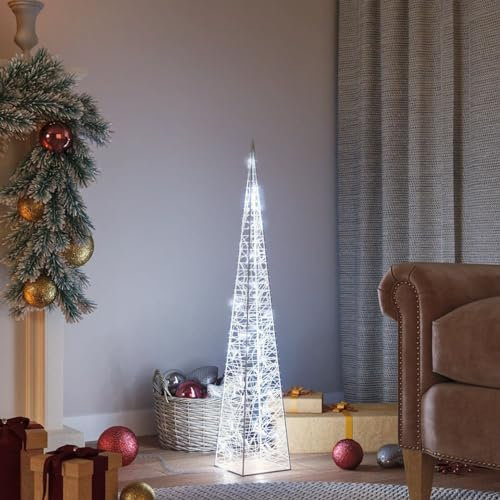 Gecheer Cono de luz LED acrílico decorativo, árbol de Navidad luminoso, cono de luz navideña, árbol de Navidad de cono, 30 luces LED 8 juegos de luz, estructura de acrílico, blanco frío 90 cm