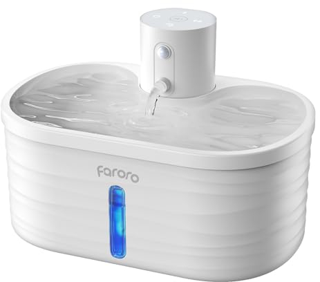 Faroro Fuente para Gatos, 2.5L Bebedero Gatos sin Cable, Bebedero Gatos Automatico de Pilas con Sensor de Movimiento, Batería de 5000 mAh, Bomba Ultra Silenciosa, sin BPA, Blanco