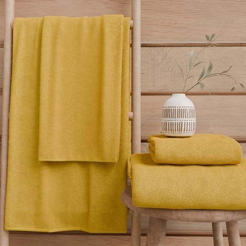 PETTI Artigiani Italiani - Asciugamani Bagno in 100% Spugna di Cotone, Set Asciugamani 1+1, 2 Pezzi 1 Asciugamano Viso e 1 Asciugamano Mani, Asciugamani Giallo