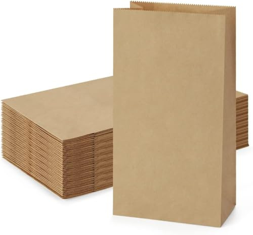 Bruna papperspåsar för mellanmål takeaway brödförpackning, 13 x 8 x 24 cm matkassar smörgås detaljhandel för shopping fest hantverksprojekt, 50-pack