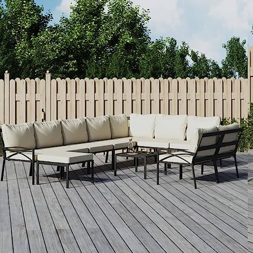 KTHLBRH Set di mobili da giardino per terrazze, mobili da balcone, 11 pezzi, con cuscino color sabbia in acciaio