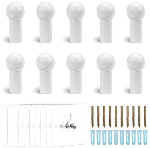 Realand 10Pcs Wood Wall Hooks, Natural Wooden Coat Hooks Wall Mounted, Rustic Decorative Hat Hooks Heavy Duty Pegs for Hanging Bathroom Towel Clothes Bag Hanger, White