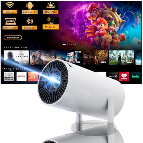 Proyector, mini proyector con WiFi y Bluetooth con Android 11, proyector portátil inteligente 4k, corrección horizontal automática, rotación de 180°, proyector al aire libre para teléfono/TV