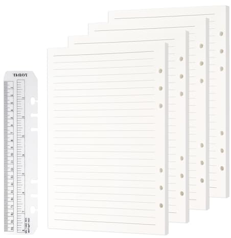 Nachfüllbares A5 Papier Liniert,4 Pack Blanko-Papier, Nachfüllpackungen,180Blatt/360 Seiten 6 Löcher A5 Nachfüllpapier Nachfüllbare Refill Paper Nachfülleinlagen