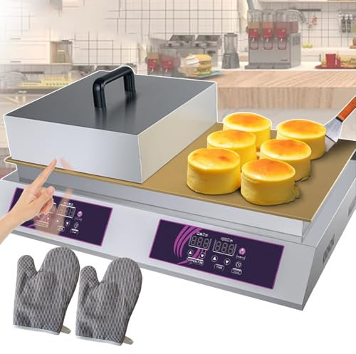 forplubossmmp Electric Pancake Souffle Maker 60-240°C Commercial Griddle, Double-head Souffle Making Machine with 12.6 * 13.8 * 6.3in Lid, Electric Contact Grill for Food Stand, Restaurant, Home Use