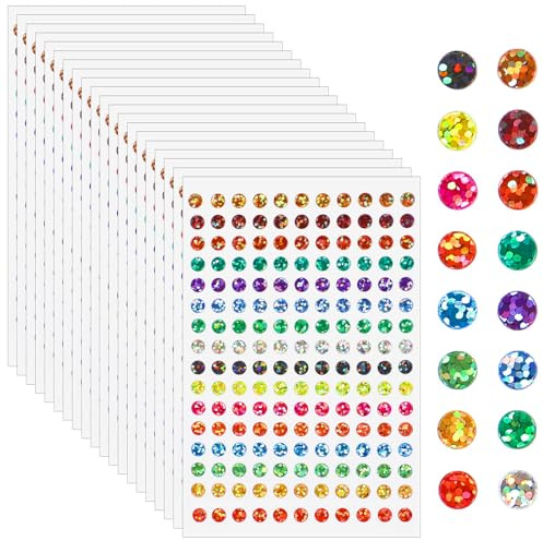 3520 Stück Kleine Runde Punkt Aufkleber - Glitzer Rund Selbstklebend Sticker, Glänzende Kreis Dots für Laser Bunte Sparkle Farbcodierung Etiketten, DIY Handwerk Scrapbooking