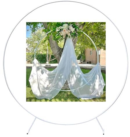 Metal Circle Balloon Arch Frame Backdrop Stand for Wedding Ceremony Decoration White Round Backdrop Stand for Garden Arbor Outdoor Archway Gate 1.5m Height