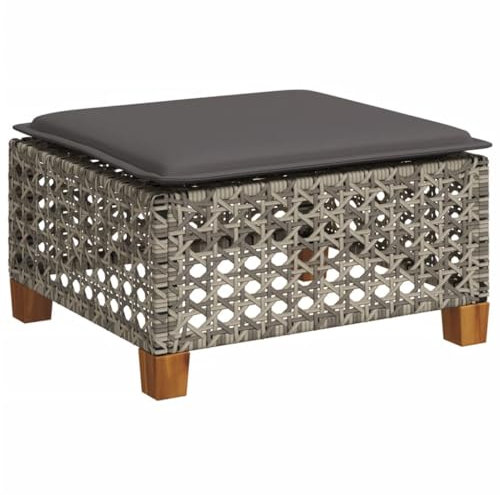 Makastle Outdoor Poly Rattan Hocker, Fußhocker mit Polster, Außen Wetterfest Gartenhocker Sitzhocker Sitzbank Fußauflage Fußstütze, Patio Ottoman, Grau 63,5x56x32 cm