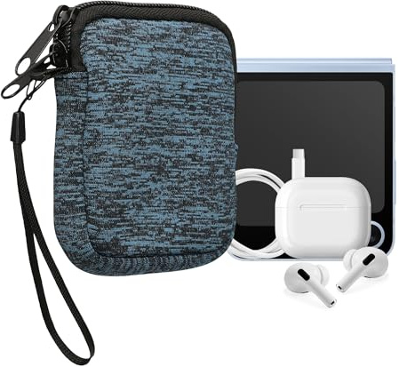 kwmobile Neopren telefonväska storlek XXS – 3/3,5 tum – mini universell mobilväska med dragkedja, handledsrem – djup ocean/svart