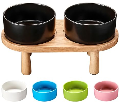 MOPANG Hundenapf Erhöht für Große Hund, Hundenapf Keramik mit Holzständer, Futternapf- und Wassernapf-Set für Hunde, 1800 ml, Dunkelgrau